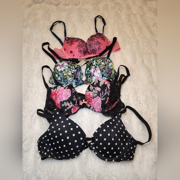 Victoria's Secret Sexy Little Things Pink Polka Dot Navy Push Up Bra 34A - Picture 1 of 4